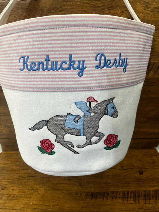 Kentucky Derby Seersucker Tote: Embroidered Horse Decor