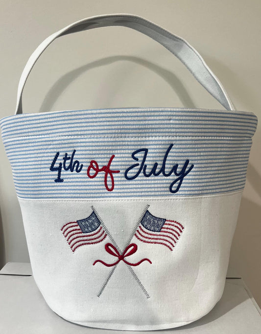 Embroidered American Flag Tote: Seersucker 4th of July Decor