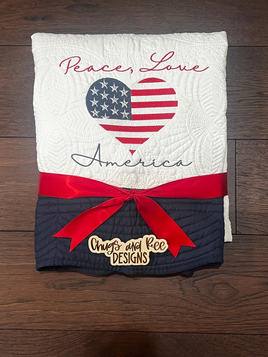 Embroidered Americana Quilt: Patriotic Decor, 100% Cotton