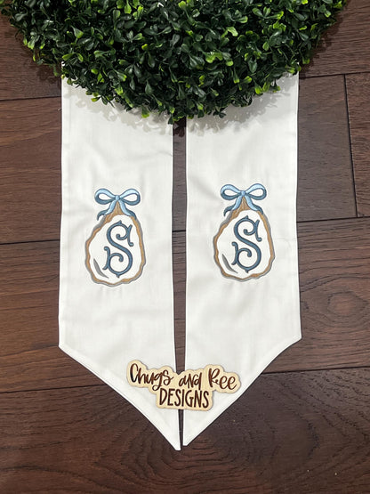 Oyster Shell Wreath Sash: Beach Decor, Personalized Cotton or Linen