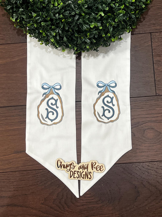 Oyster Shell Wreath Sash: Beach Decor, Personalized Cotton or Linen