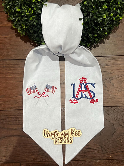 Personalized Patriotic Wreath Sash: Americana Linen or Sateen Decor