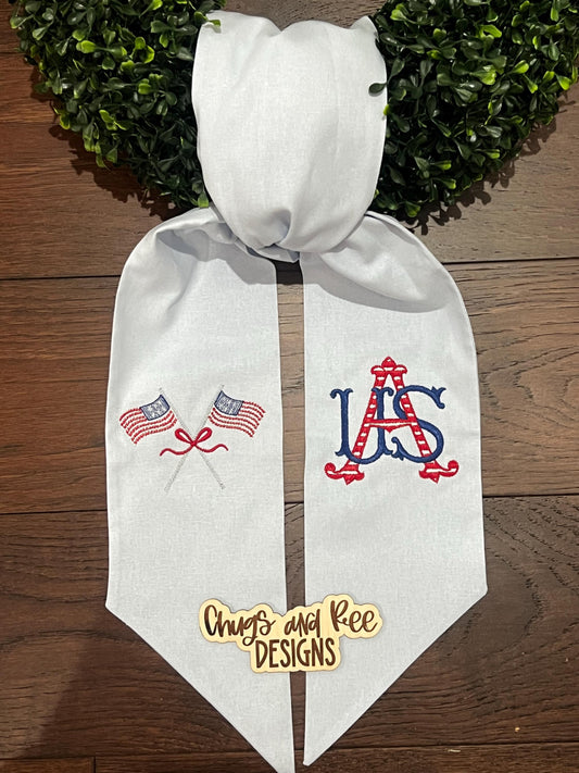Personalized Patriotic Wreath Sash: Americana Linen or Sateen Decor