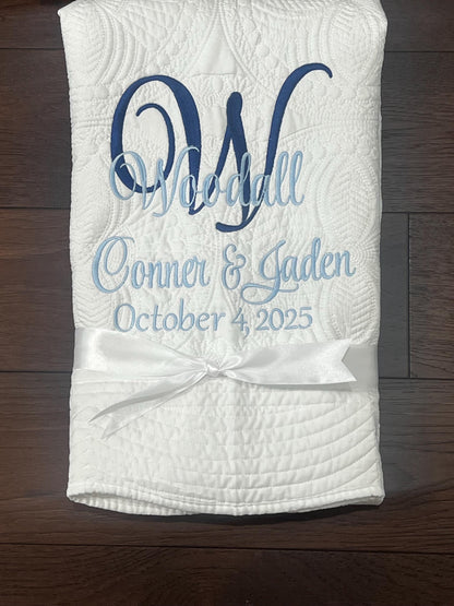 Personalized Wedding Gift | Wedding Quilt |Monogrammed Wedding Gift | Anniversary Gift  | Custom Gift | Custom Quilt | Matelassé