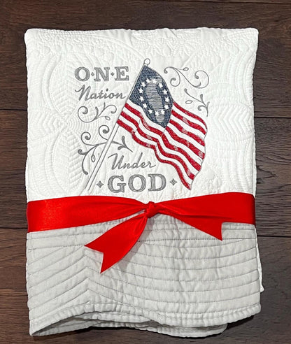 Embroidered Americana Quilt: Patriotic Decor, Cotton Matelassé Design