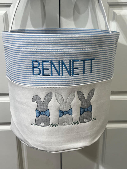 Monogrammed Seersucker Easter Basket: Embroidered Bunny Tote