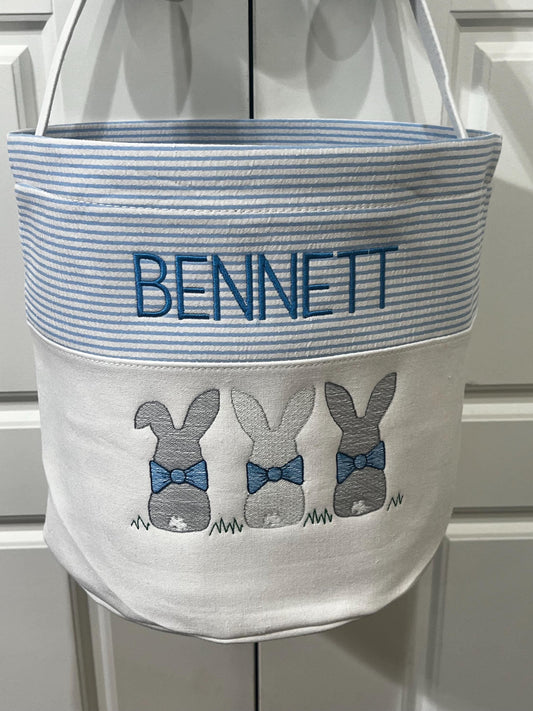 Monogrammed Seersucker Easter Basket: Embroidered Bunny Tote