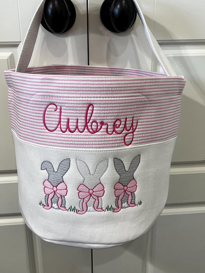 Monogrammed Seersucker Easter Basket: Embroidered Bunny Tote
