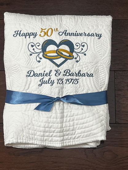 Personalized 50th Anniversary Quilt | Monogrammed Wedding Gift | Anniversary Gift  |