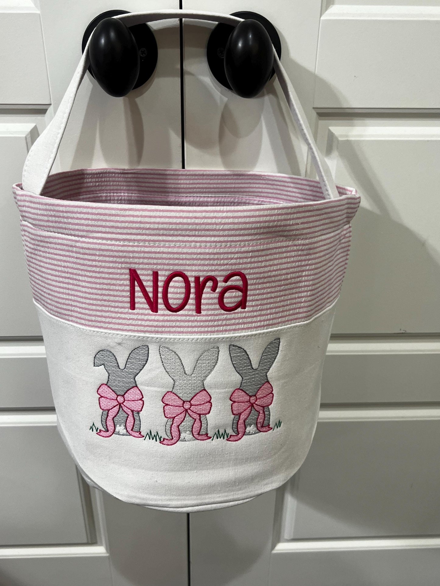 Monogrammed Seersucker Easter Basket: Embroidered Bunny Tote