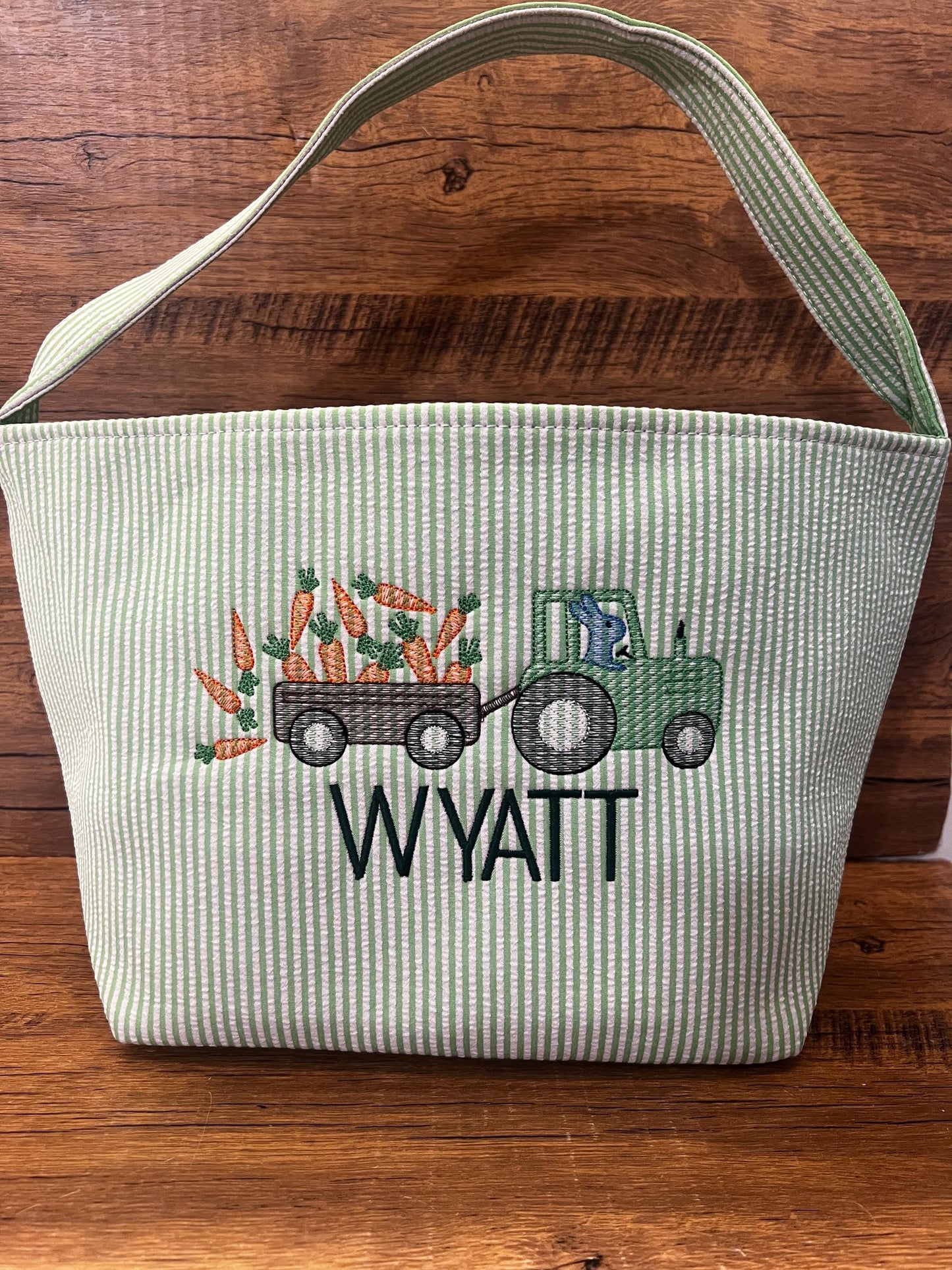 Monogrammed Seersucker Easter Basket: Embroidered Kids Easter Tote