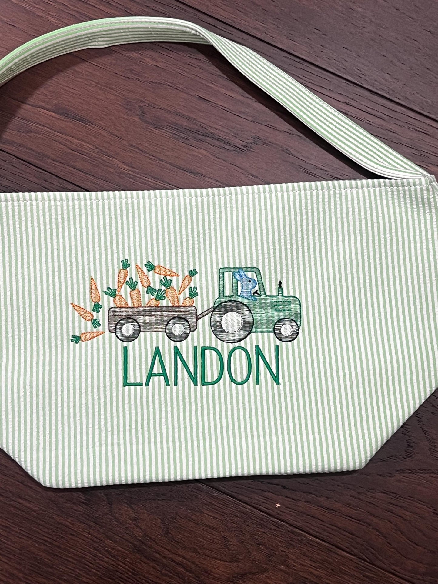 Monogrammed Seersucker Easter Basket: Embroidered Kids Easter Tote