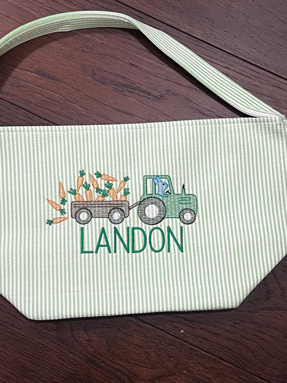 Monogrammed Seersucker Easter Basket: Embroidered Kids Easter Tote
