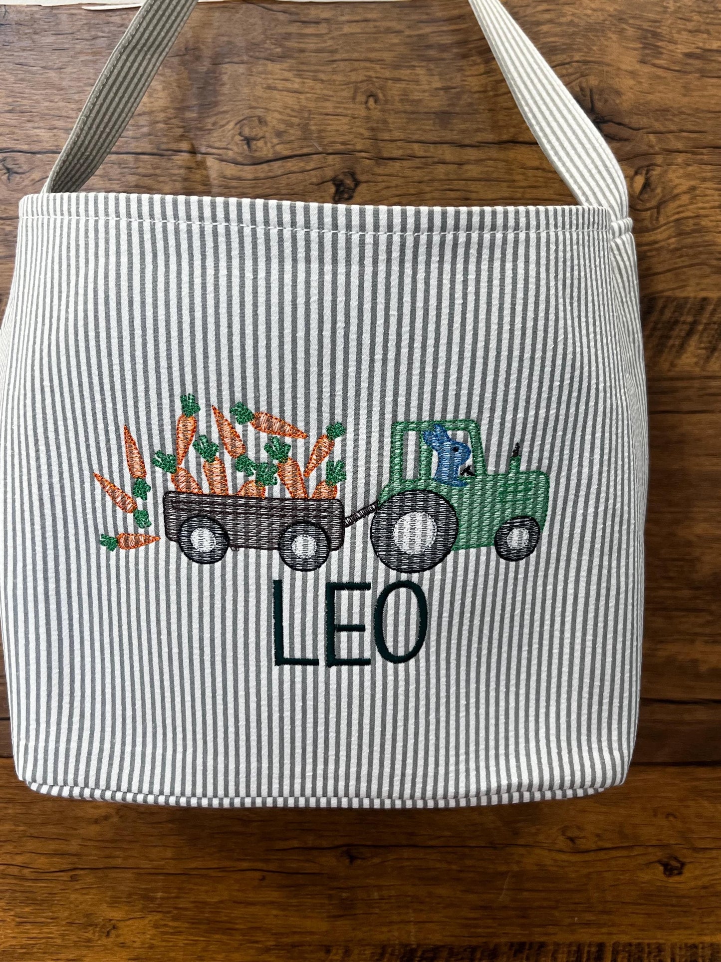 Monogrammed Seersucker Easter Basket: Embroidered Kids Easter Tote