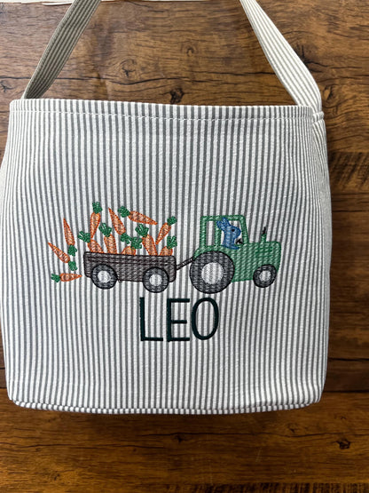 Monogrammed Seersucker Easter Basket: Embroidered Kids Easter Tote