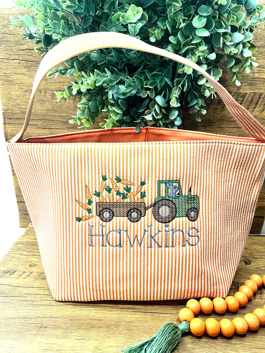 Monogrammed Seersucker Easter Basket: Embroidered Kids Easter Tote