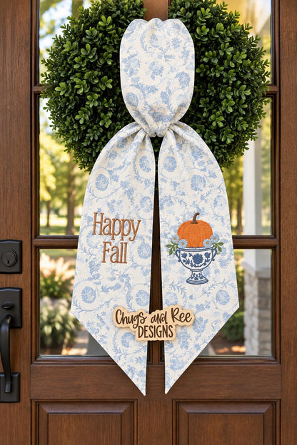 Personalized Embroidered Wreath Sash – Custom Fall Door Decor (5"x54")